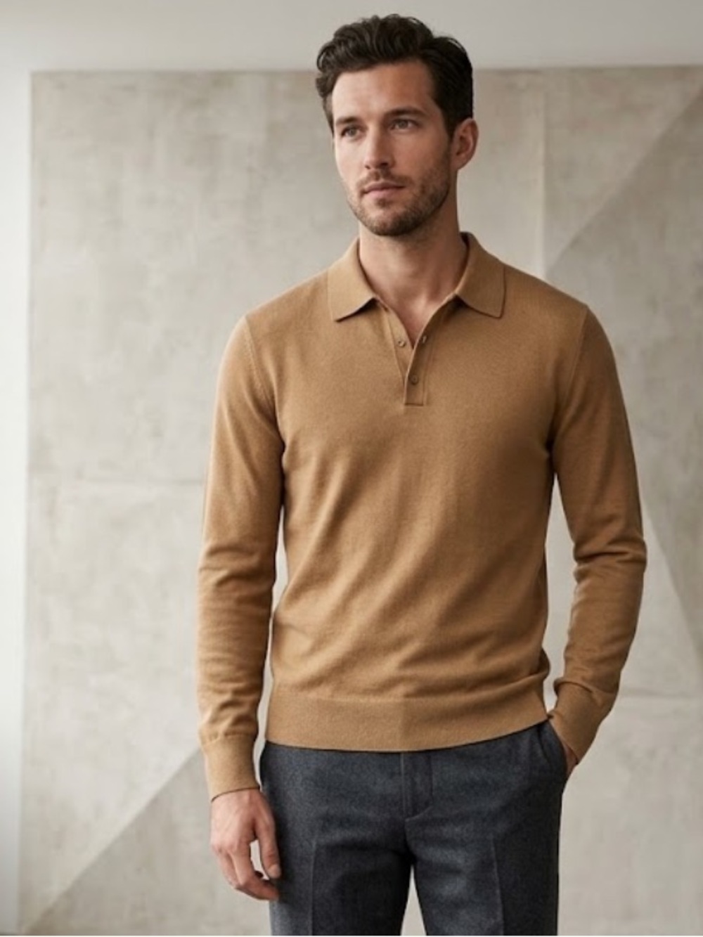 J Crew Factory Merino Wool Blend Classic Polo Sweater in Camel UNISEX